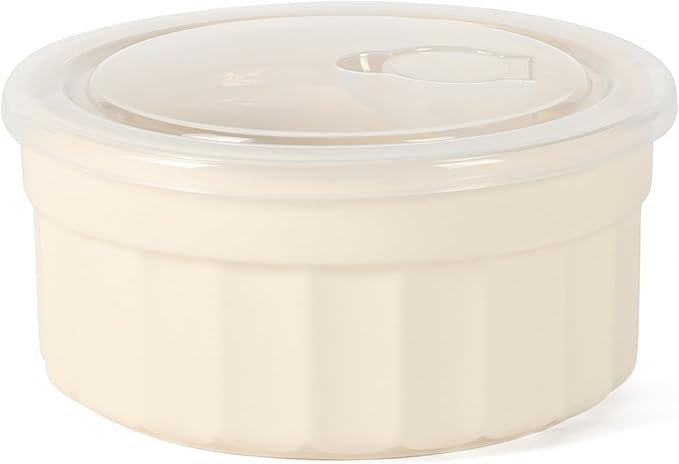 Martha Stewart Broadbrook 6 Piece Stoneware Meal Prep Container Set with Lids, Round Food Storage & Bakeware, Cream, Oven, Microwave & Dishwasher Safe