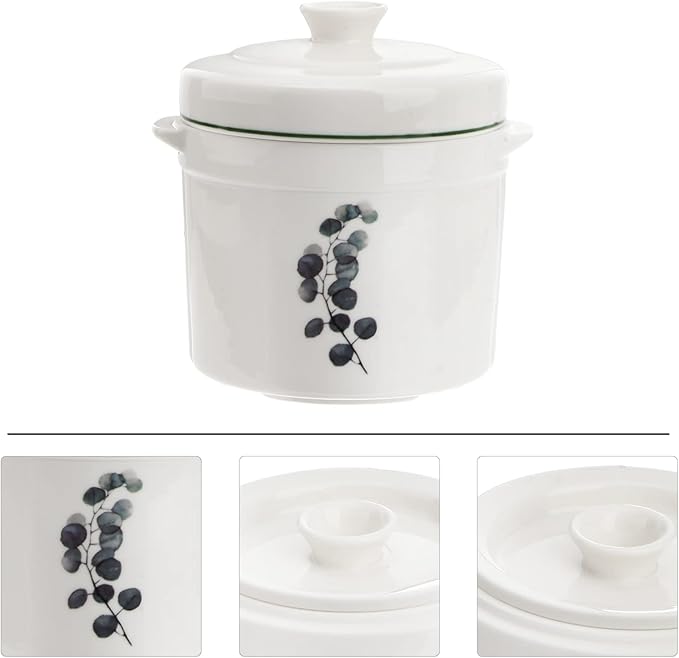 Zerodeko 1Set Ceramic Stew Pot with Lid, Small Steam Soup Bowl Steaming Cup for Home Kitchen Egg Custard Appetizer Bowl (13.50X13.00X13.00cm)