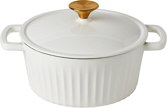 Smith & Clark 3-Quart Enameled Cast Iron Fluted Dutch Oven Pot with Lid, White