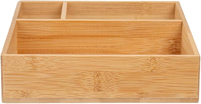 Restaurantware-8.3 x 8.3 x 2 Inch Coffee Condiment Organizer, 1 Square Creamer Organizer - 3 Compartments, Break-Resistant, Bamboo Coffee Accessory Caddy, Won't Chip, For Sugar Packets And Creamers