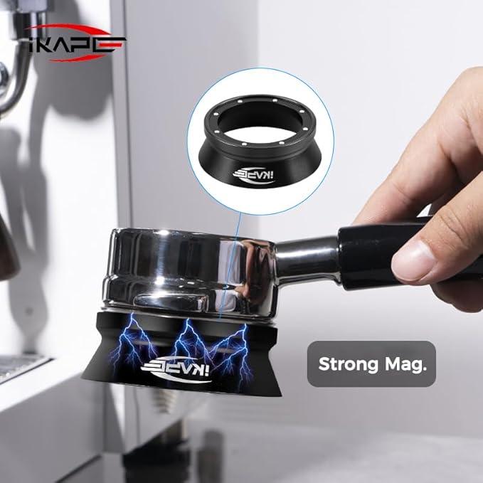 IKAPE 58mm Espresso Tamper Kit 4 in 1 Black, Complete Portafilter accessory set, Coffee Tamper, WDT Tool, Paper Filters (200pc), Dosing Funnel for 58 mm Portafilters