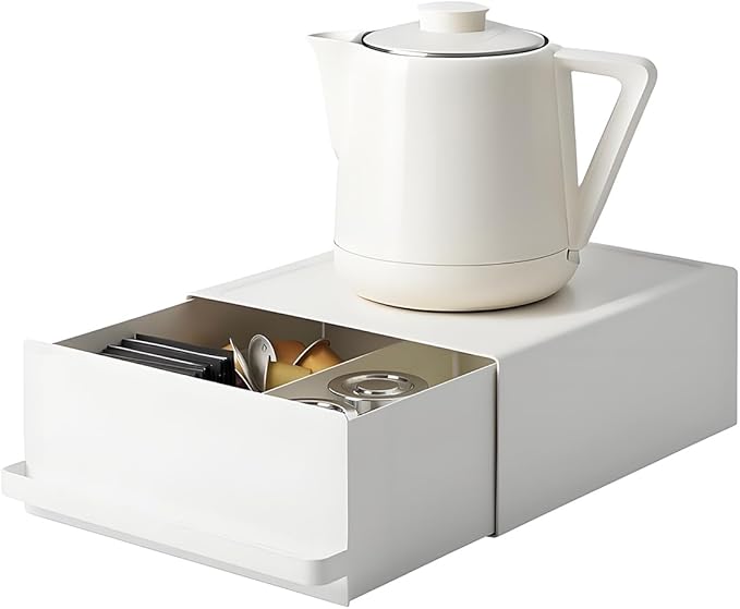 Kitchen Organizer Stand with Drawer, Coffee Maker & Appliance Holder Tea Pod Storage Space Saving Under-Appliance Organizer for Small Kitchen Appliances Like Mixers & Kettles