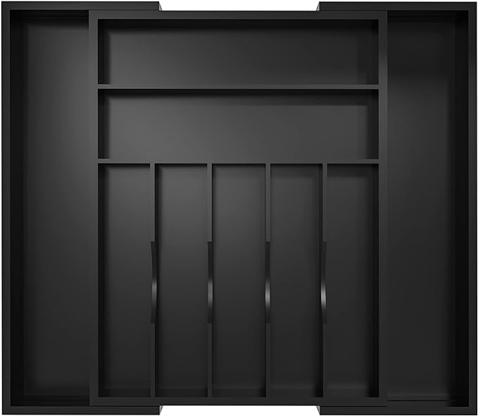 Utensil Organizer Silverware Drawer Organizer - Bamboo Expandable Cutlery Tray with Dividers for Utensil Holder Office Storage Makeup Desk Drawer Tool Organization W13.5"-19.5" x L17.5" x H2.5"(Black) | Expandable, Cutlery Tray, with Dividers, Utensil ...