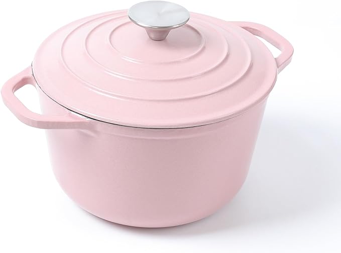 HAWOK 3 qt Enameled Cast Iron Dutch Oven, Dia. 7.87 inch with Lid, Pink