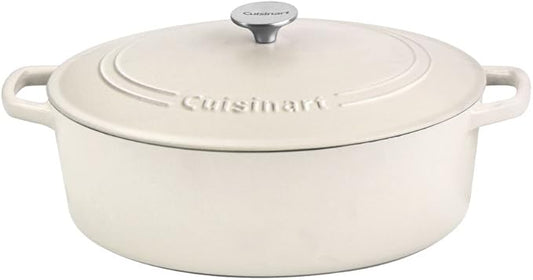 Cuisinart Chef's Classic Enameled Cast Iron Oval Covered Casserole (Matte Snow White, 7- Quart)