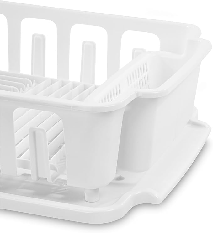 Sterilite Large 2 Piece Sink Set, with Drainboard for Drying, Holds Clean Dishes in the Kitchen such as Plates, Cups, and Silverware, White, 6-Pack