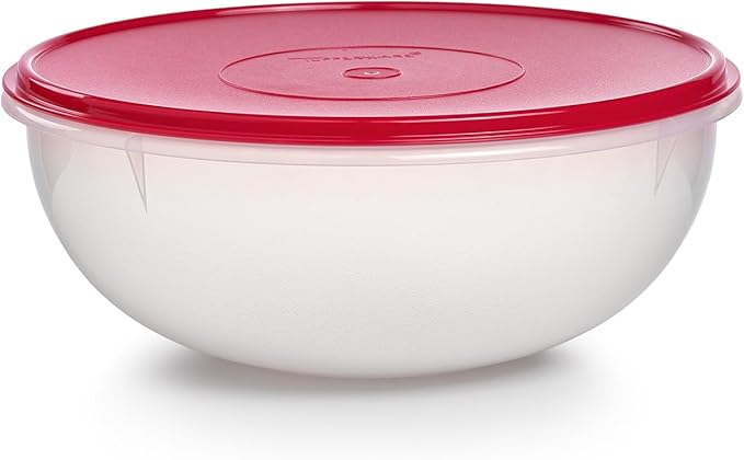 Tupperware Fix-N-Mix 1.7 Gallon Mixing Bowl, Clear with Lipstick Colored Lid, Dishwasher Safe and BPA Free (6.5 L)