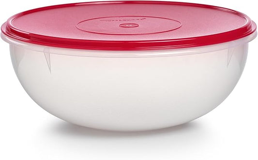 Tupperware Fix-N-Mix 1.7 Gallon Mixing Bowl, Clear with Lipstick Colored Lid, Dishwasher Safe and BPA Free (6.5 L)