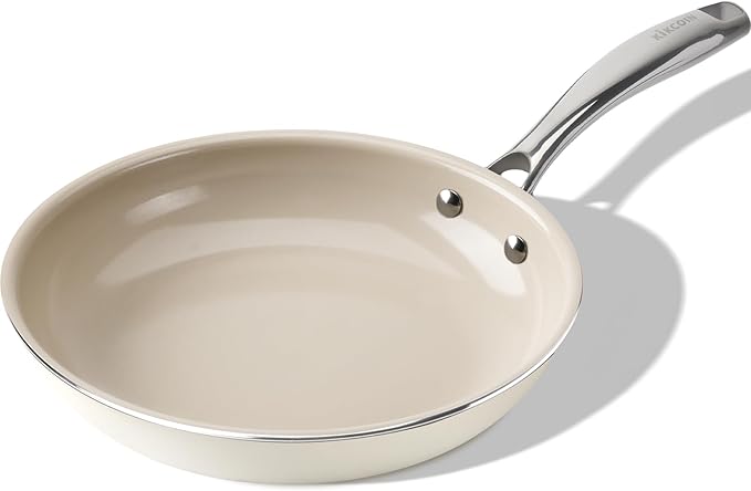 Kikcoin Non Stick Ceramic Frying Pans Skillet, 9.5-inch Healthy Non Toxic Cookware Egg Cooking Pan with Stay Cool Handle, PFAS & PTFE & PFOA Free, Dishwasher & Oven Safe