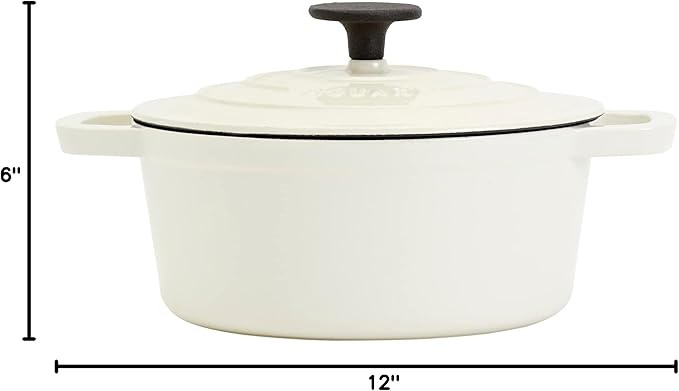 Smith & Clark 3-Quart Enameled Cast Iron Dutch Oven Pot with Lid, Ivory White