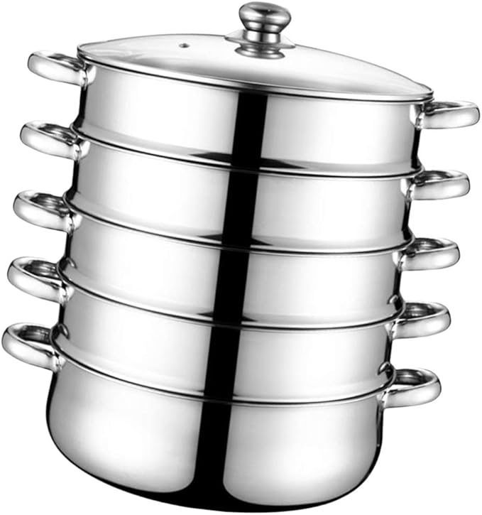 DOITOOL Stainless Steel Steamer, 5 Tier Steamer Pots with Lid, Cookware Steaming Pots (5 Layers 28cm)
