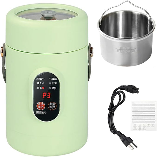 Multifunctional Health Pot, 500W Portable Mini Electric Cooker with Ceramic Glaze Inner & Steamer, Small Slow Cooker with 12-Hour Reservation, for Porridge, Rice, Soup & Steaming (1200ml-Green)