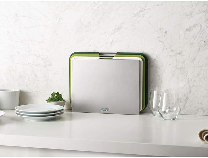 Joseph Joseph Nest 3 Piece Color Coded Cutting Board Set With Storage Stand, Large - Green