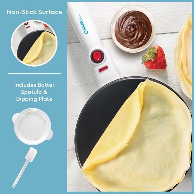 CucinaPro Cordless Crepe Maker- Easter Breakfast Essential w FREE Recipe Guide, Non-Stick Dipping Plate, Electric Base, Batter Spatula- Portable Hot Plate Compact Baker, Morning Dessert Gift for Her