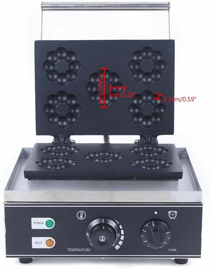 Commercial Non-Stick Waffle Donut Machine Plum Flower 5 Holes Double-Sided 1500W Electric Doughnut Maker For Baking Delicious Donuts （Mini Donut Size）