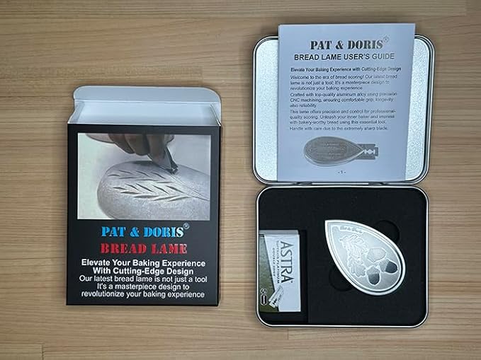 pat & doris Sourdough Bread Lame Dough Scoring Tool – CNC Aluminum Alloy Handle, Stainless Etched Side Plates, Magnetic Blade Storage