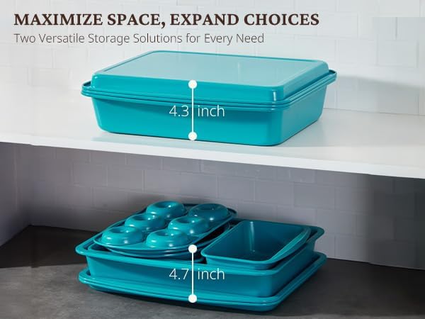 BRONYPRO Ceramic Baking Pans Set, 9-Piece Baking Sheet Set with Non-Stick Coating and Innovative Handles, Includes Exclusive Donut Pan – Ideal for Home and Professional Baking(Turquoise)