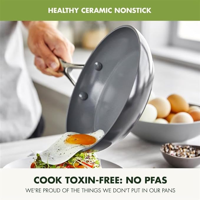 GreenPan Valencia Pro Ceramic Nonstick 11” Frying Pan Skillet, Hard Anodized PFAS-Free Cookware, Induction Ready, Compatible on All Cooktops, Eggs & Omelets, Dishwasher Safe, Oven Safe to 600F, Gray