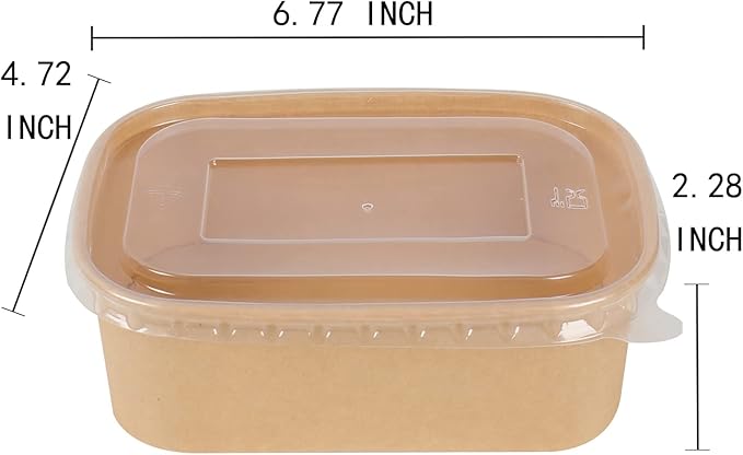25 oz Disposable Kraft paper bowls with lids, Rectangle Food containers Soup Bowls Party Supplies Treat Bowls 50 Pack