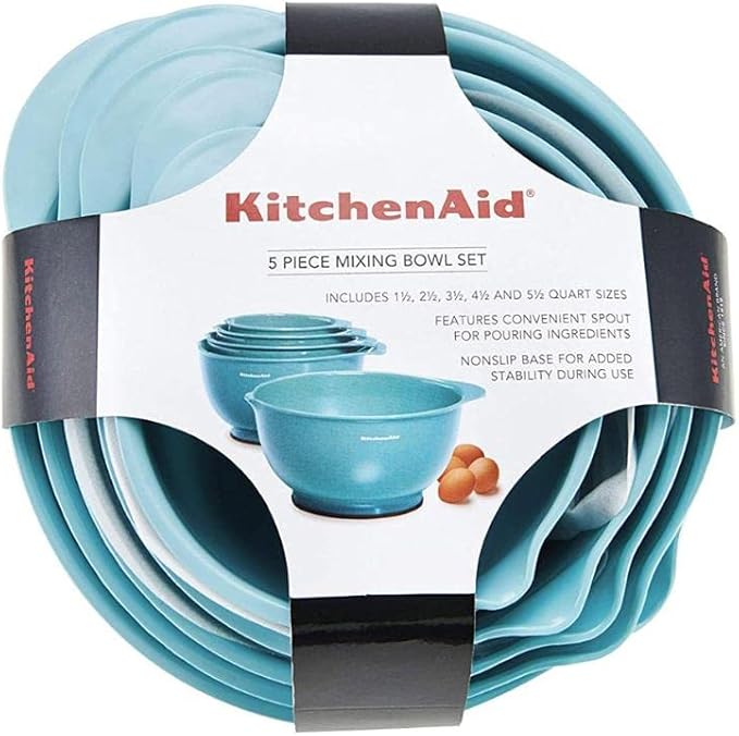 KitchenAid KE178OSAQA Classic Mixing Bowls, Set of 5,Aqua Sky 2