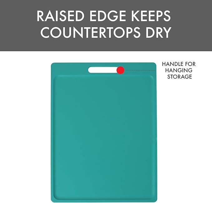 Dexas NSF Certified Polysafe Cutting Board with Handle, 11 x 14.5 Inches, Reversible Kitchen Cutting Board, Teal Green