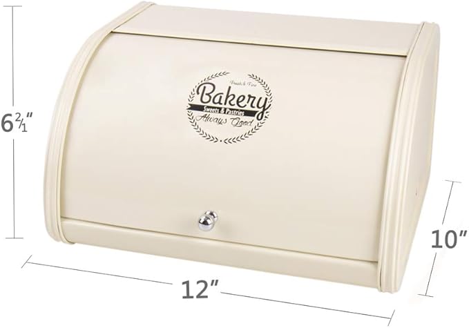 X458 Metal Bread Box for Kitchen Countertop - Stainless Steel Bread Box for Kitchen - Bread Storage Container - Airtight Holder for Homemade Bread, Cream Color