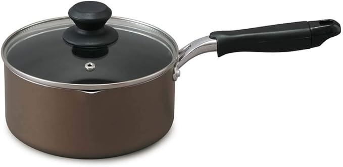 Iris Ohyama DIS-P18 Single Handled Pot, 7.1 inches (18 cm), Pot with Lid, Gas Fire/Induction Compatible, Glass Lid, Diamond Coated, Long Lasting, Non-Sticking, Easy Care, Brown