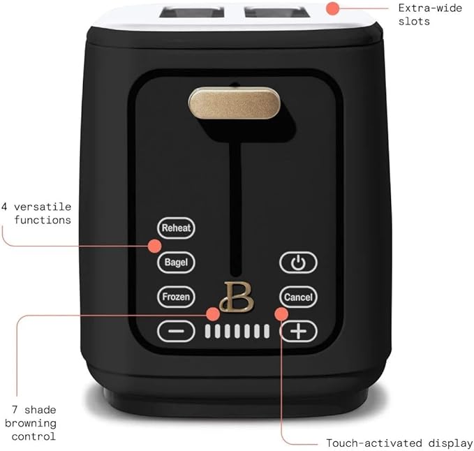 2-Slot Toaster, Touch-Activated Display, 7 Shade Settings, Bagel/Frozen/Reheat Presets by Drew Barrymore (BLACK)