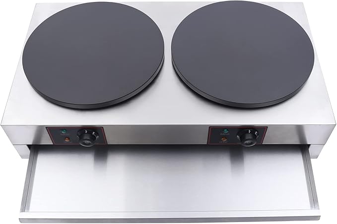 16" Commercial Electric Crepe Maker Pancake Baking Machine Non-Stick Electric Crepe Pan Single Hotplate Adjustable Temperature 50-300℃(122-572℉) with Batter Spreader for Tortilla, 110V