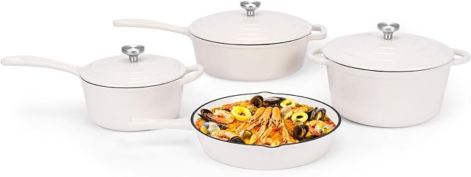 QuliMetal Nonstick Enameled Cast Iron Cookware Set, 4-Pcs Pots and Pans with Lid, Healthy Round Dutch Oven Pot for Sourdough Bread Baking, Oven Safe up to 500° F or on All Stovetop