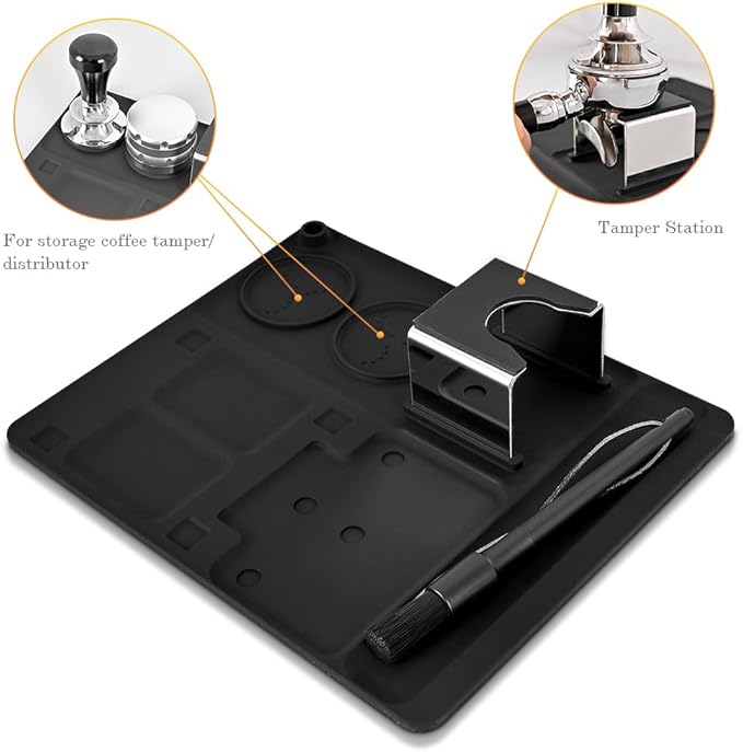 Espresso Tamping Mat Compatible-for Eureka-Mignon - CAFEMASY Espresso Tamping Station Coffee Grinder Base Mat Kit Silicone Tamper Mat for Countertops with Cleaning Brush Accessories Tools