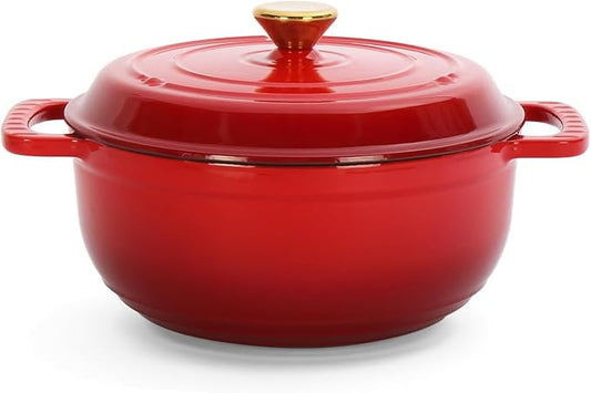 ROVSUN 5 Quart Enameled Cast Iron Dutch Oven with Lid, Dual Handles, Oven Safe up to 500°F or on Stovetop, Compatible for Braising, Stews, Roasting, Bread Baking-Red
