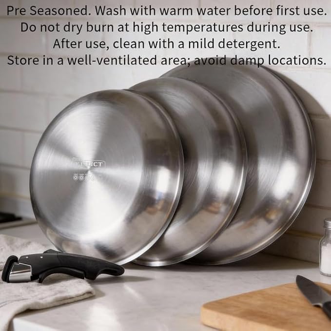 3-Piece Stainless Steel Pan Set with Detachable Handle, Oven Safe Cooking Pan, Multiple Sizes Skillets (10,11,12.5 inch), Induction & Cooktop Compatible Frying Pan