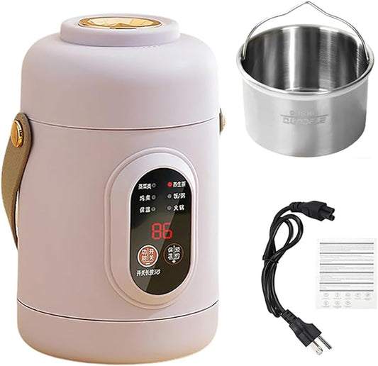 Multifunctional Health Pot, 500W Portable Mini Electric Cooker with Ceramic Glaze Inner & Steamer, Small Slow Cooker with 12-Hour Reservation, for Porridge, Rice, Soup & Steaming (800ml-Pink)