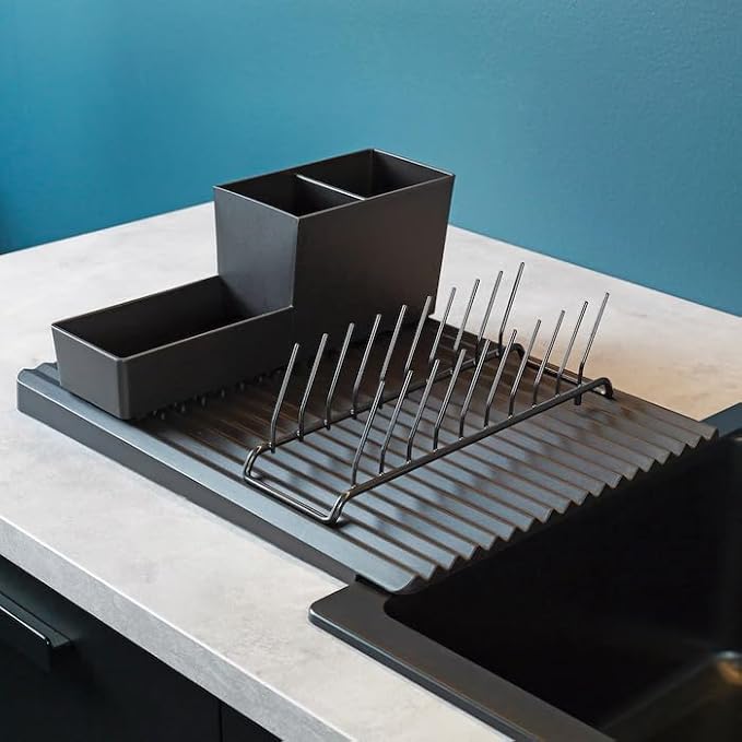 Dish Drying Rack with Drainboard – Large Stainless Steel Kitchen Dish Rack for Countertop with Utensil Holder & Cup Rack, Rustproof Dish Drainer for Plates, Bowls, Glasses & Cutlery