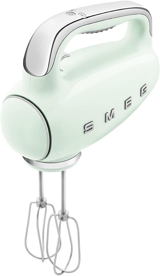 SMEG HMF01 9-Speed Retro Hand Mixer – 220W Motor, Smooth Start, Turbo Function, LED Timer Display, Stainless Steel Whisks, Beaters & Dough Hooks, Premium Die-Cast Aluminum Body