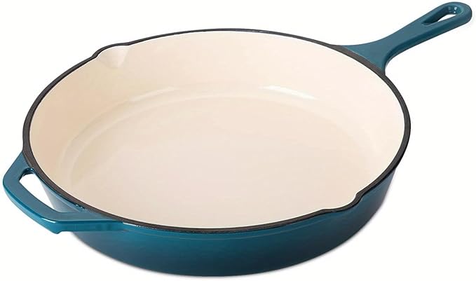 Enameled Cast Iron Skillet, Non Stick Fry Pan, Induction Compatible (Peacock Blue, 10 inch)