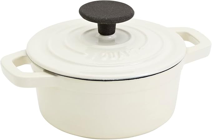 Smith & Clark 1-Quart Enameled Cast Iron Dutch Oven Pot with Lid, Ivory White