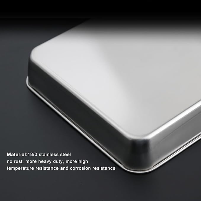 2Pcs Stainless Steel Deep Baking Pan Set（12 & 16 Inch）-PTFE/PFOA Free - Heavy Duty Rectangular Cookie Sheets for Oven, Cakes, Bread, Roasting - No Warping, Dishwasher Safe, Easy to Clean