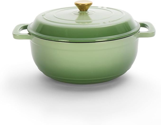 ROVSUN 5 Quart Enameled Cast Iron Dutch Oven with Lid, Dual Handles, Oven Safe up to 500°F or on Stovetop, Compatible for Braising, Stews, Roasting, Bread Baking- Sage Green