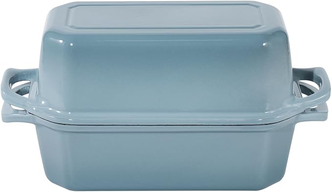 Bread Pan Cast Iron Loaf Pan with Lid Bread Loaf Pan 8.5x4.5 Inch Loaf Pan Enameled Cast Iron Sourdough Loaf Pan, LightBlue