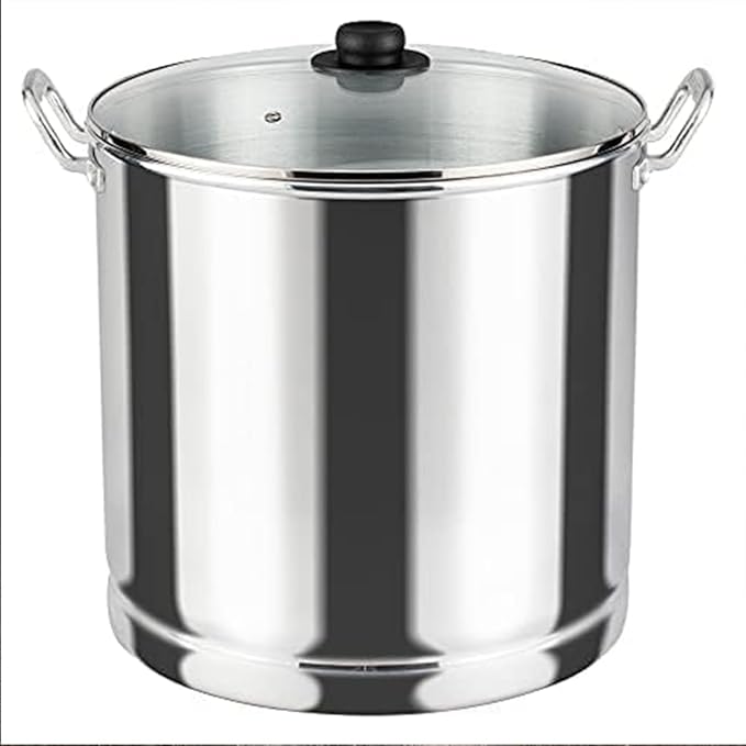 Vasconia 32-Quart Steamer Pot (Aluminum) with Tray & Glass Lid - For Most Stoves (Hand-Wash only) Large Stock Pot for Tamales, Steaming, Boiling & Frying - Makes Seafood, Pasta, Vegetables & More