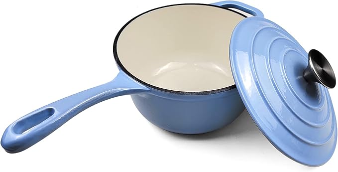 HAWOK 2 qt Enameled Cast Iron Saucepan, 7 inch with Lid, Blue