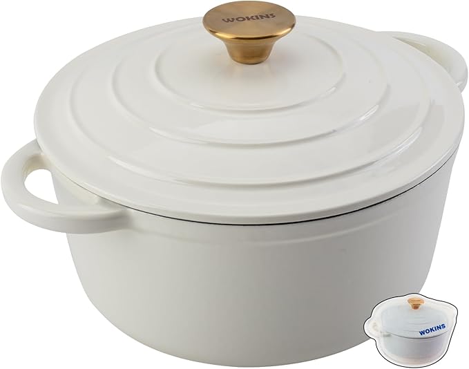 5.5QT Enameled Cast Iron Dutch Oven Pot with Lid,Heavy-Duty Cookware for Sourdough Bread Baking,Braising,Stews,Roasting,Oven Safe up to 500°F,cream