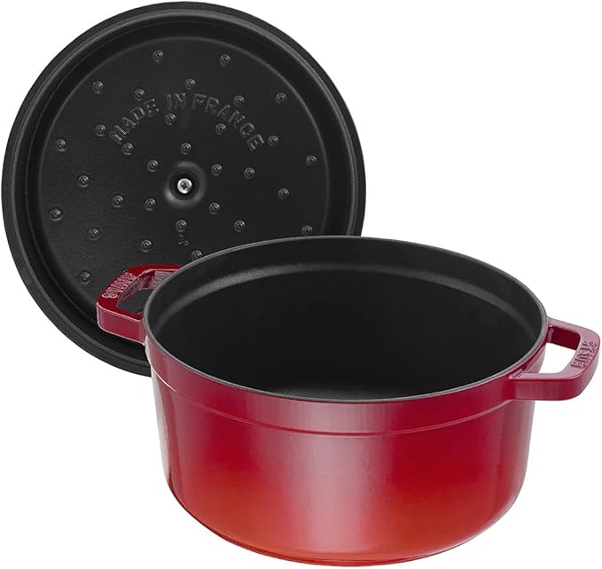 STAUB Cast Iron Round Cocotte, Dutch Oven, 7-quart, serves 7-8, Made in France, Cherry