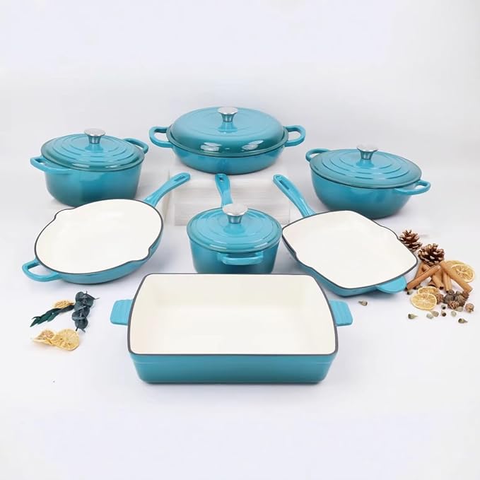 Enameled Cast Iron Skillet, Non Stick Fry Pan, Induction Compatible (Peacock Blue, 10 inch)