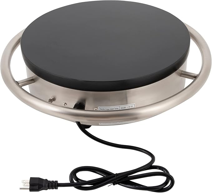16" Crepe Maker 1500W 110V Commercial Electric Crepe Maker Non-Stick Pancake Baking Machine Single Pan Pancakes Maker Adjustable Temperature Control for Pancake Pan Griddle BBQ