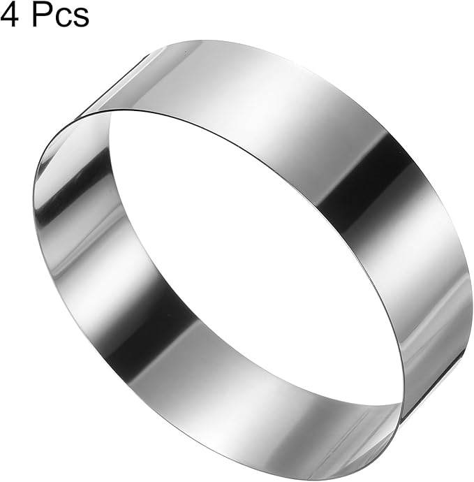 HARFINGTON 4PCS Round Cake Ring 7 x 2 Inch Seamless Stainless Steel Pastry Mousse Dessert Ring Mirror Coating for Baking Cooking Making Tool