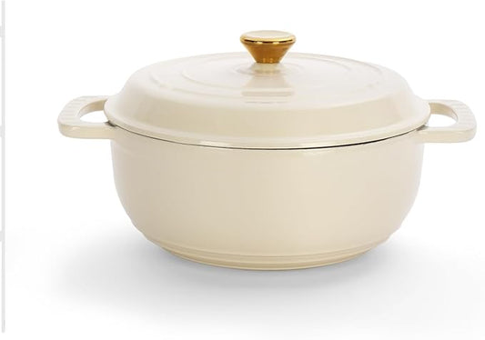 ROVSUN 5 Quart Enameled Cast Iron Dutch Oven with Lid, Dual Handles, Oven Safe up to 500°F or on Stovetop, Compatible for Braising, Stews, Roasting, Bread Baking-Cream White