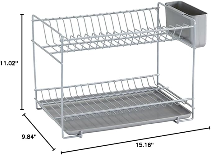 Small Grey Plastic Coated Dish Rack, Metal, 38.5 x 25 x 28 cm